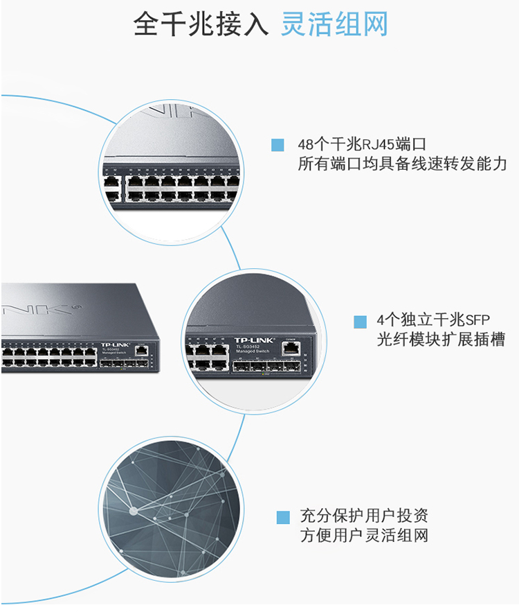 TP-LINK 以太网企业级48口全千兆网管PoE交换机