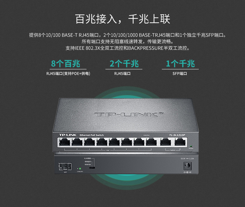 TP-LINK 10口千兆上联POE交换机