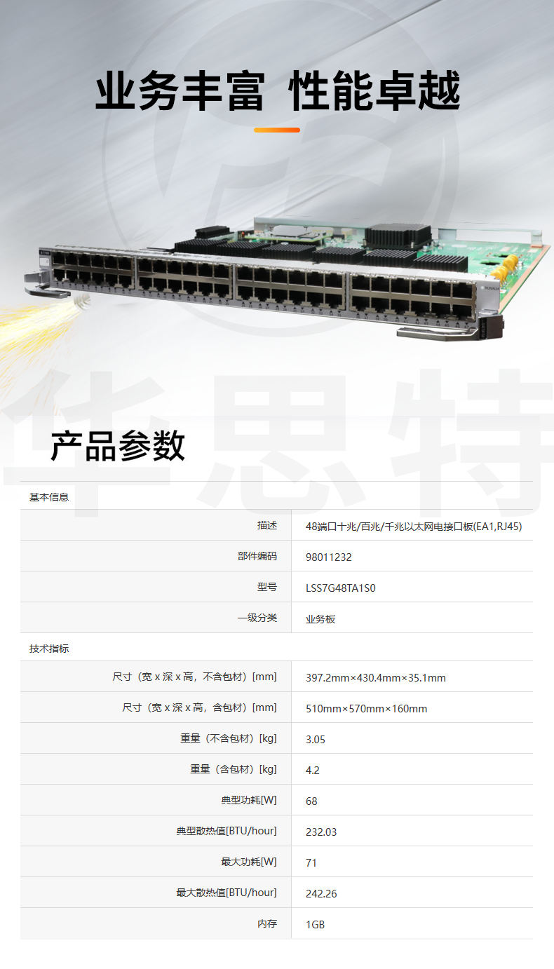 华为 LSS7G48TA1S0 48口千兆以太网电接口板